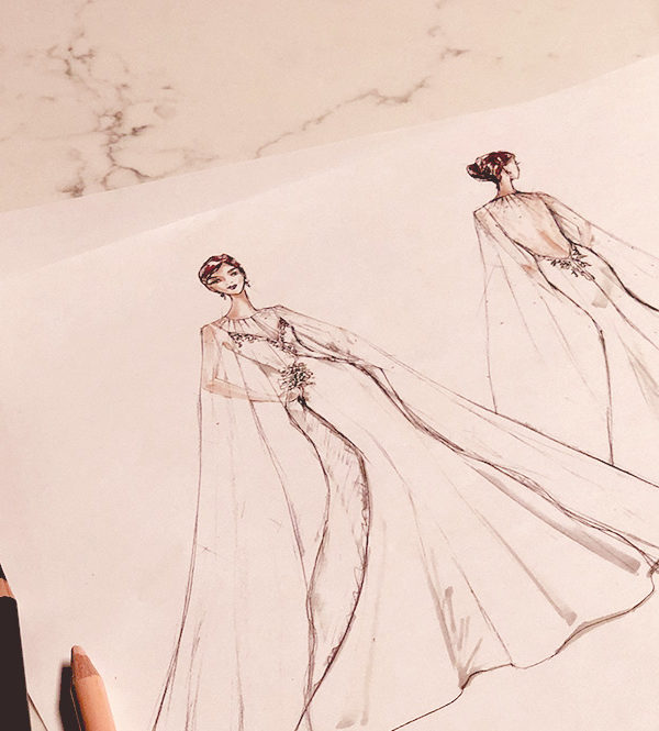 Royal wedding dress prediction sketch.
